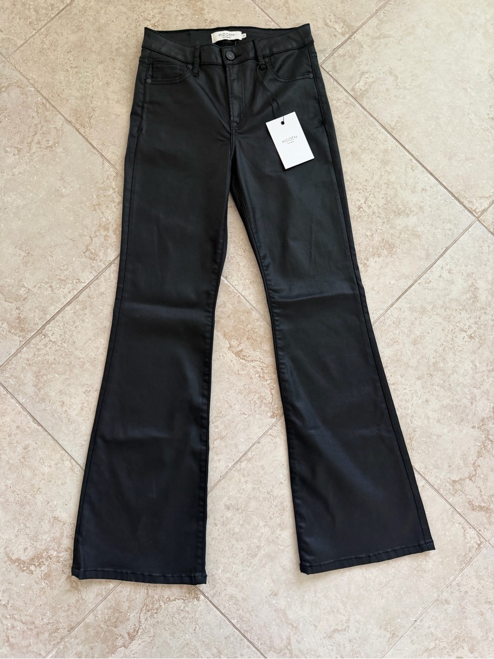 Hidden Brand Black Coated Flare Jeans - Sleek Women's Pants Size 27